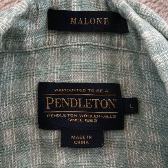 Pendleton Mens Malone Shirt Large Short Sleeve Linen Button Up Plaid Casual - Picture 6 of 10